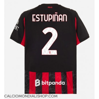 Maglie da calcio AC Milan Pervis Estupinan #2 Prima Maglia 2025-26 Manica Corta Maglie da calcio AC Milan Pervis Estupinan #2 Prima Maglia 2025-26 Manica Corta